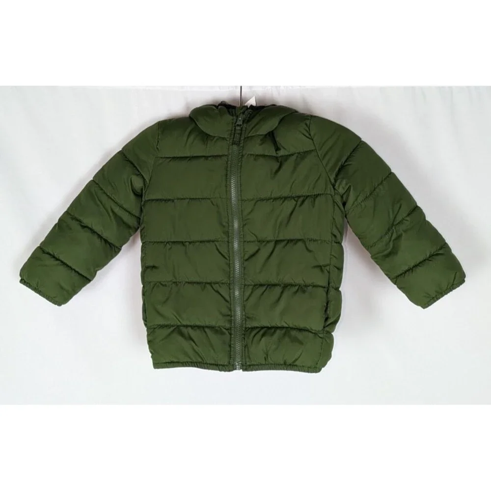 The Children's Place Puffer Jacket 5T Toddler Unisex Green Hooded Pockets Zipper